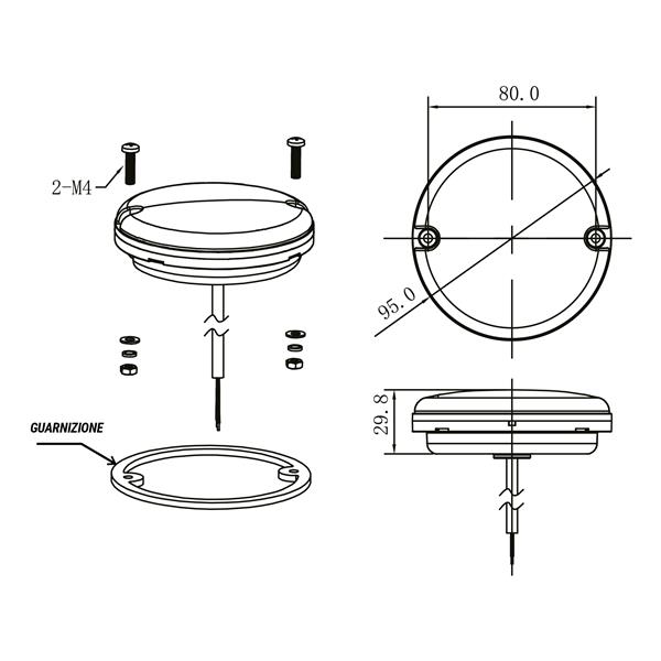 FANALE POSTERIORE TONDO DIAMETRO 9.5CM POSIZIONE/STOP