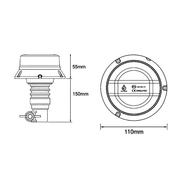 36 W LED beacon IP69K low-profile DIN mount
