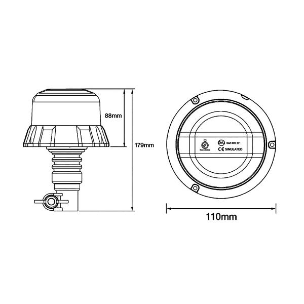48 W LED beacon IP69K medium-profile DIN mount