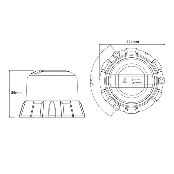 48 W LED beacon IP69K medium-profile magnetic mount