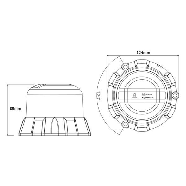 48 W LED beacon IP69K medium-profile screw mount