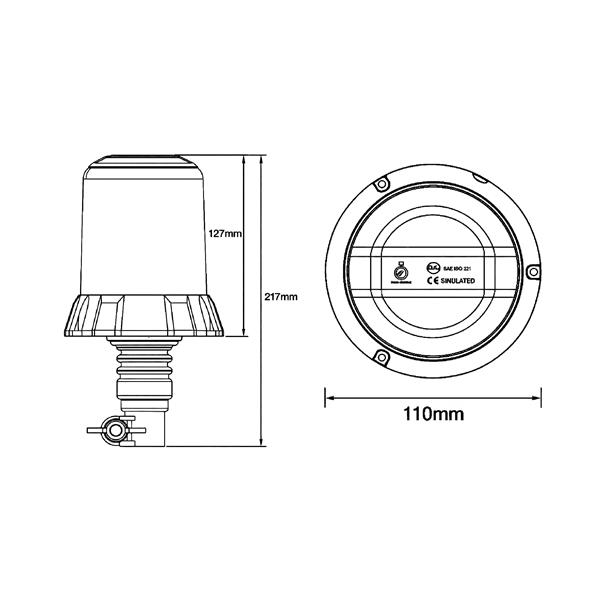 Lampeggiante LED 96W IP69K, profilo alto con montaggio DIN