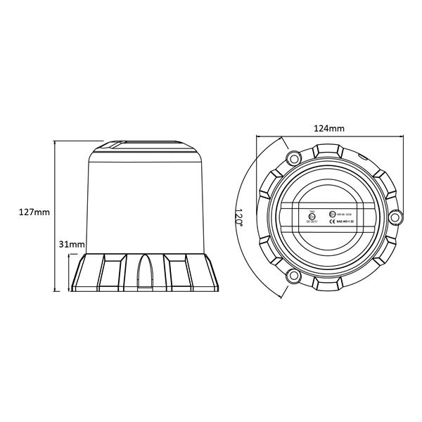 96 W LED beacon IP69K high-profile magnetic mount