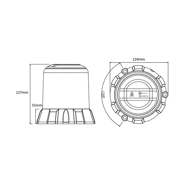 Lampeggiante LED 96W IP69K, profilo alto con montaggio a vite